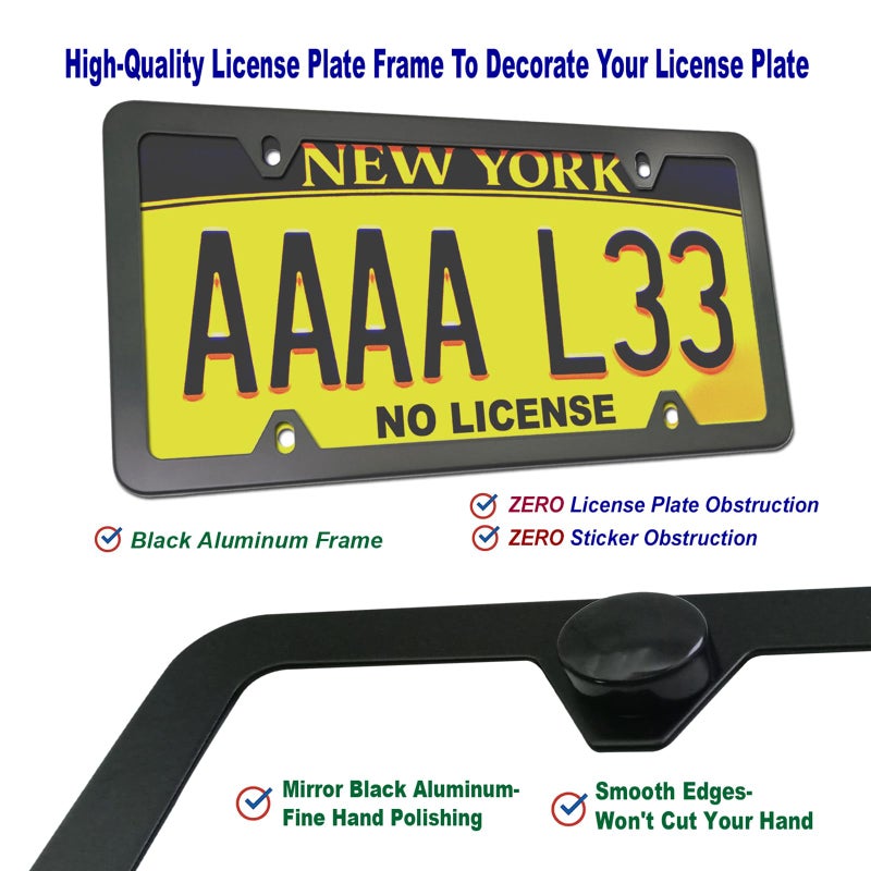 Aootf Front License Plate Bracket- Universal Bumper Mounting Kit, Car Tag Holder Adapter & Black Aluminum Plate Cover, Anti-Theft Lock Screw Bolt Caps, For US Vehicle Trailer Truck - Image 4